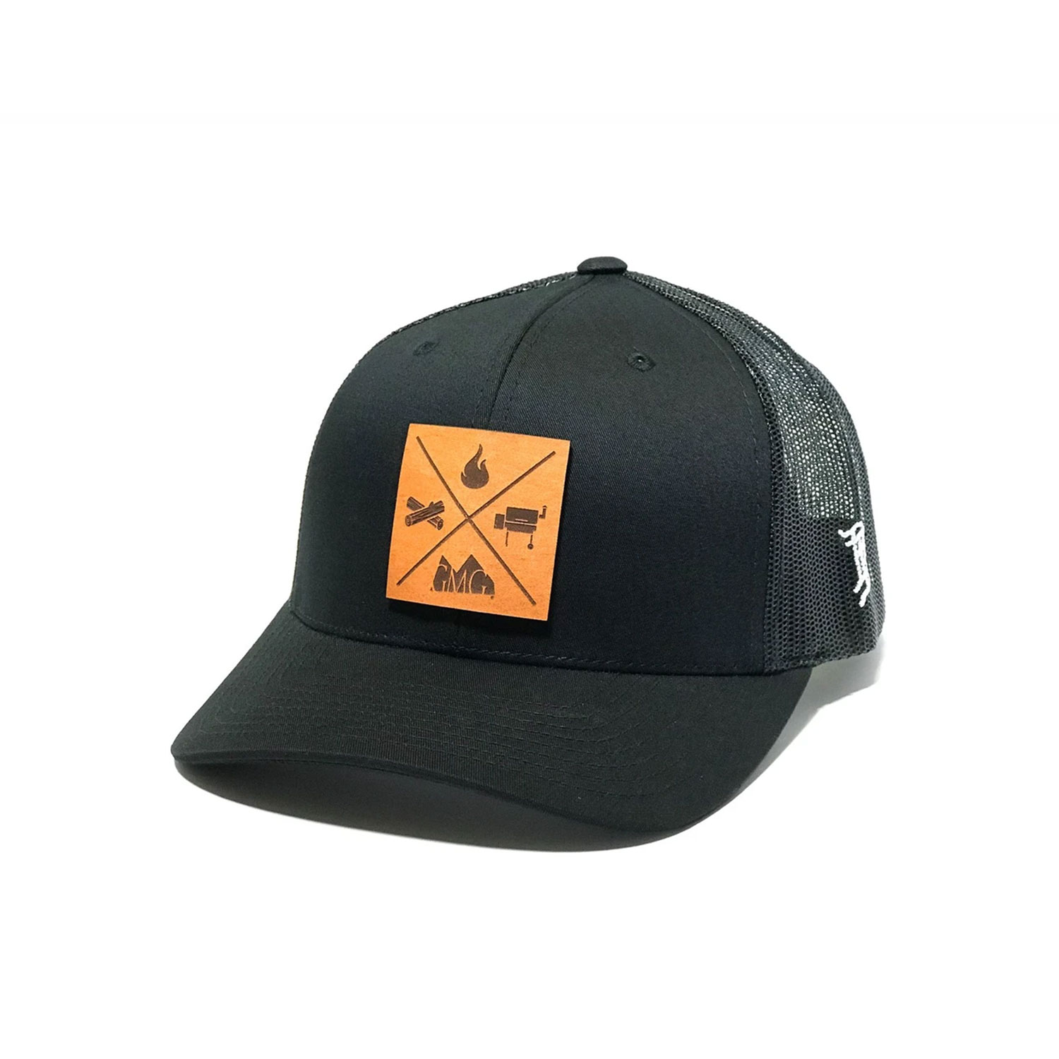 GMG BLACK TRUCKER HAT W/ LEATHER PATCH